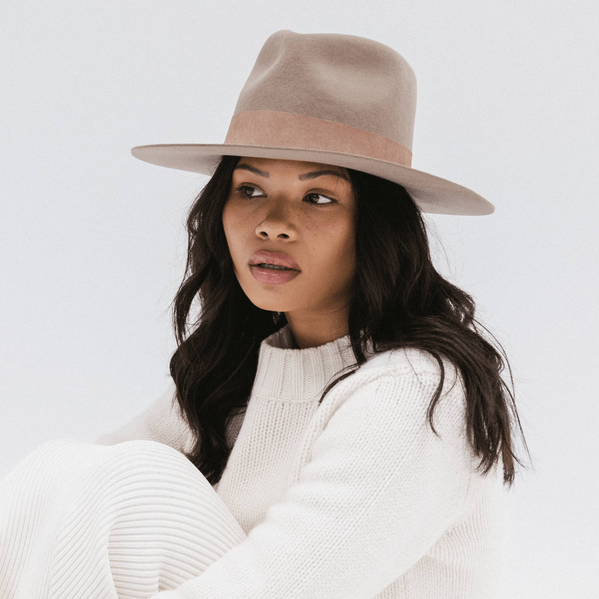 Gigi Pip felt hats for women - Miller Fedora - teardrop fedora with tall front crown and a structured flat brim [black-black]