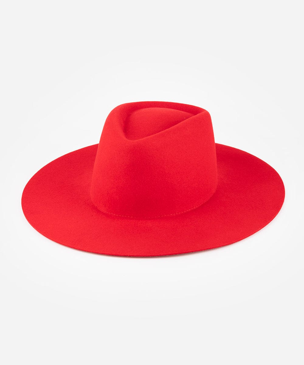 Red fedora hat on a light grey background #color_cherry red