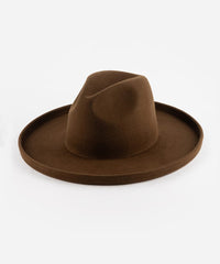 A chocolate brown pencil brim felt fedora hat with a flat crown and even brim on a white background  #color_chocolate