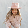 Gigi Pip felt hats for kids - Monroe Kids Rancher - fedora teardrop crown with stiff, upturned brim adorned with a tonal grosgrain band on the crown and brim [dusty pink]