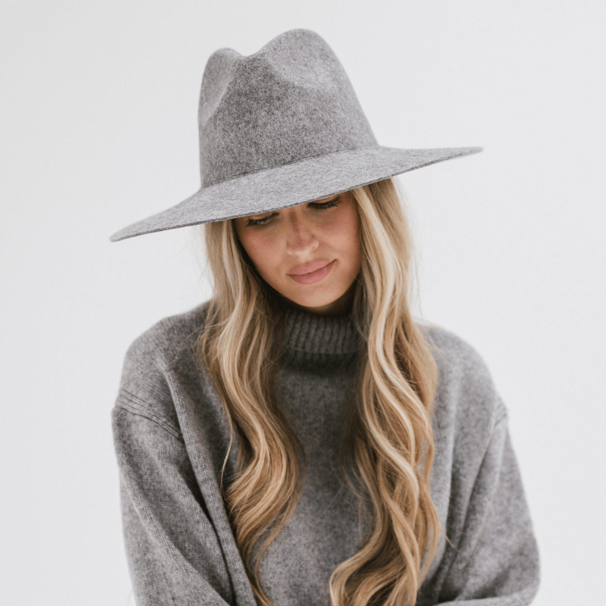 Gigi Pip felt hats for women - Scottie Wide Brim Fedora - classic fedora crown with a stiff, a-line brim [grey]