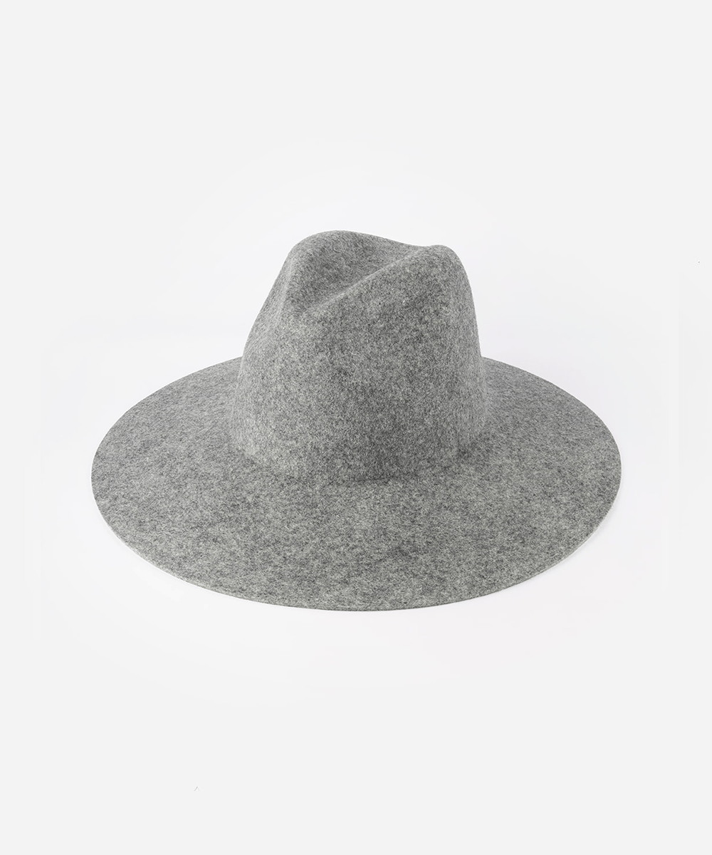 A wide brim fedora hat on a plain background #color_grey