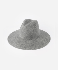 A wide brim fedora hat on a plain background #color_grey