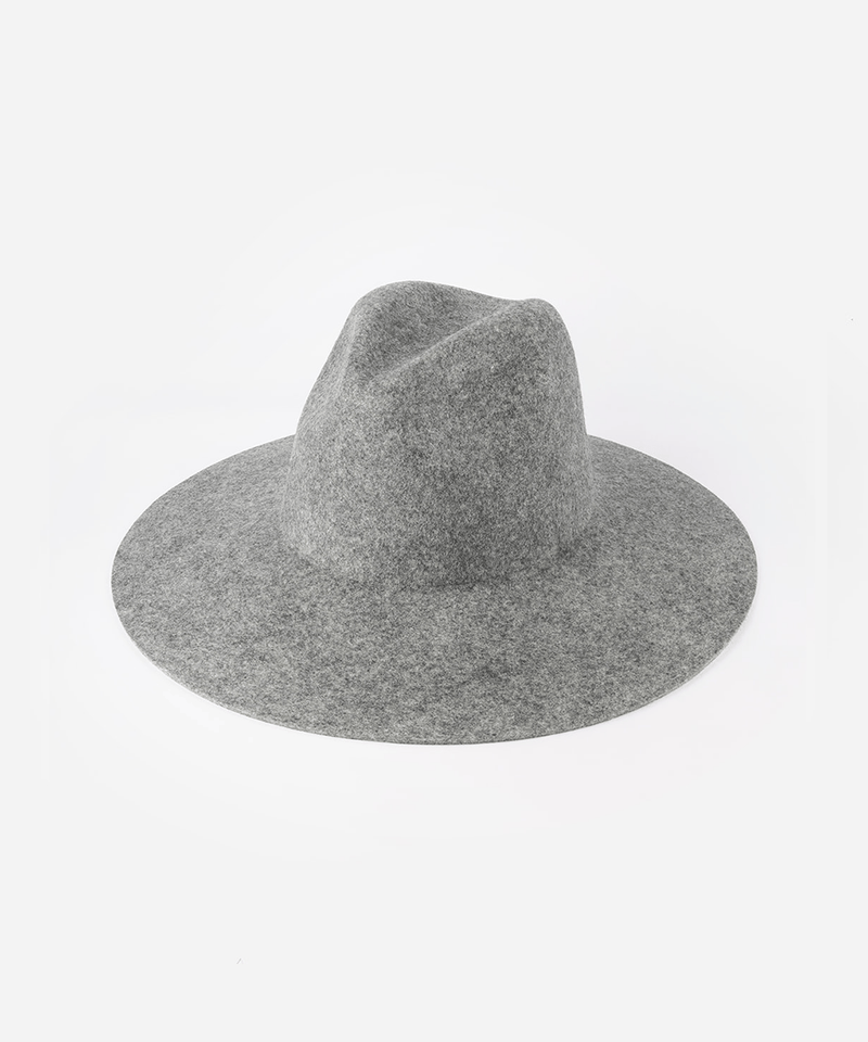 A wide brim fedora hat on a plain background #color_grey