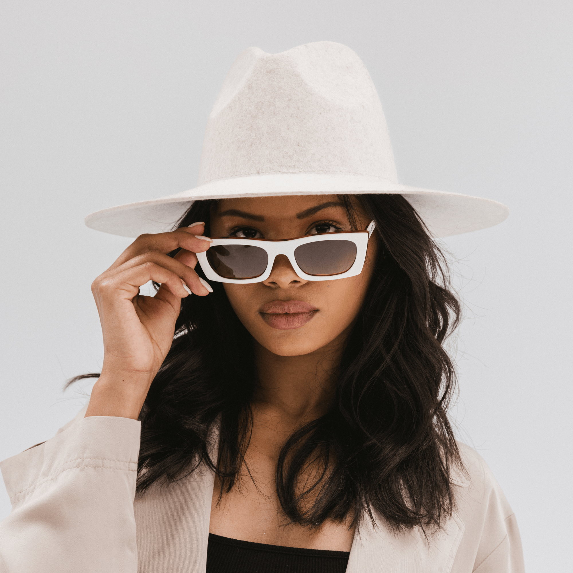 Gigi Pip felt hats for women - Emma Wide Brim Fedora - classic fedora crown with a stiff, a-line brim [tan]