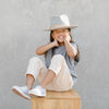 Gigi Pip felt hats for kids - Monroe Kids Rancher - fedora teardrop crown with stiff, upturned brim adorned with a tonal grosgrain band on the crown and brim [light grey-tan]