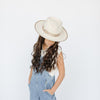 Gigi Pip felt hats for kids - Monroe Kids Rancher - fedora teardrop crown with stiff, upturned brim adorned with a tonal grosgrain band on the crown and brim [white-taupe]