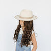 Gigi Pip felt hats for kids - Monroe Kids Rancher - fedora teardrop crown with stiff, upturned brim adorned with a tonal grosgrain band on the crown and brim [white-taupe]