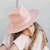 Gigi Pip felt hats for kids - Monroe Kids Rancher - fedora teardrop crown with stiff, upturned brim adorned with a tonal grosgrain band on the crown and brim [dusty pink]