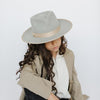 Gigi Pip felt hats for kids - Monroe Kids Rancher - fedora teardrop crown with stiff, upturned brim adorned with a tonal grosgrain band on the crown and brim [light grey-tan]