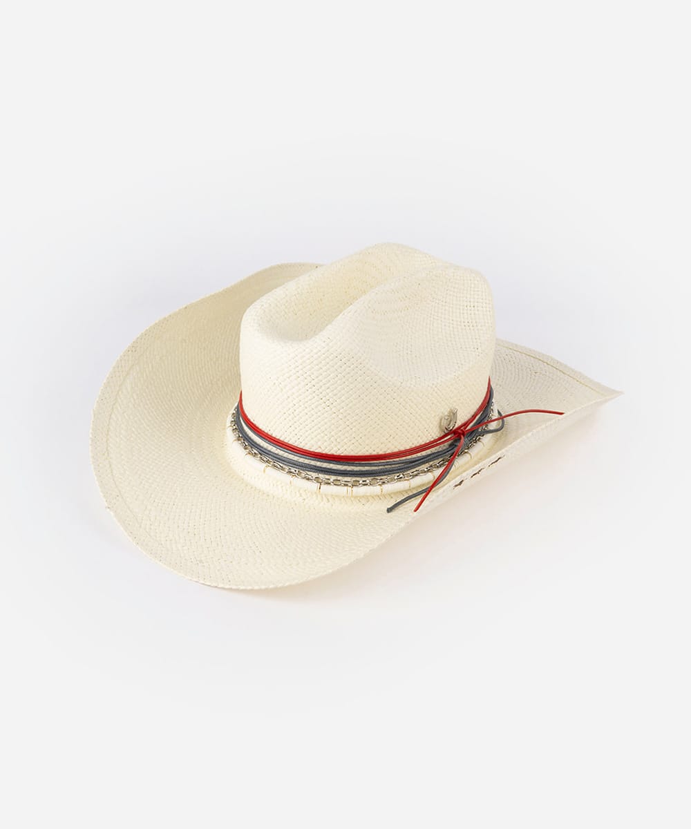 White cowboy paper straw hat on a white background #color_natural white