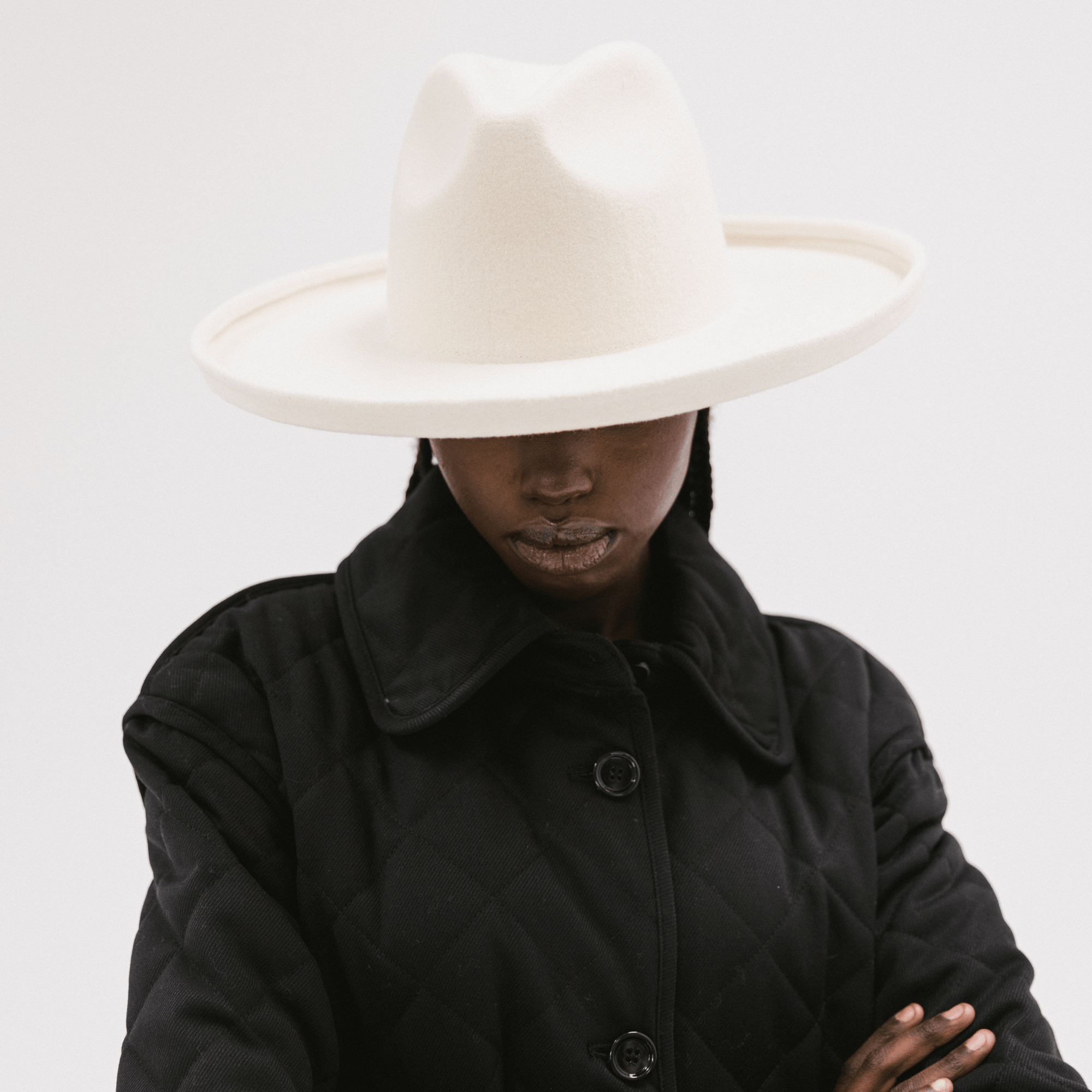 Gigi Pip felt hats for women - Maude Pencil Brim - curved crown with a stiff, wide brim with pencil rolled up edge [black]