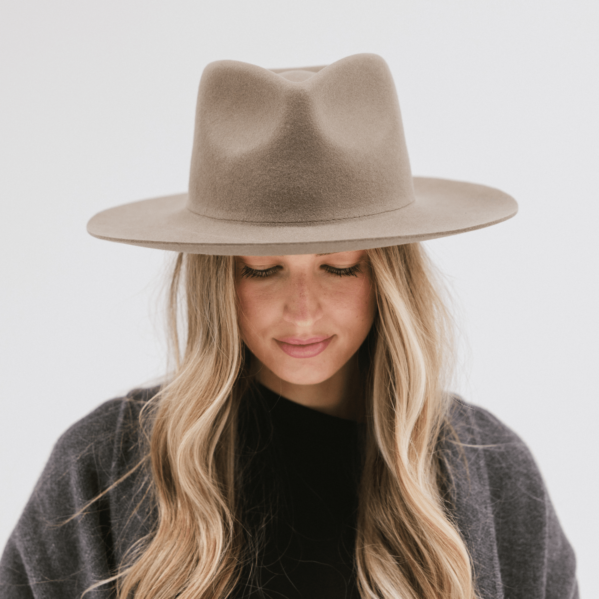 Gigi Pip felt hats for women - Zephyr Rancher - fedora teardrop crown with a stiff upturned brim [brown]