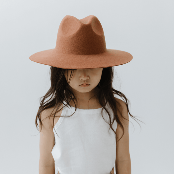 Gigi Pip felt hats for kids - Kids Emma Wide Brim Fedora - classic fedora crown with a stiff, a-line brim [terracotta]