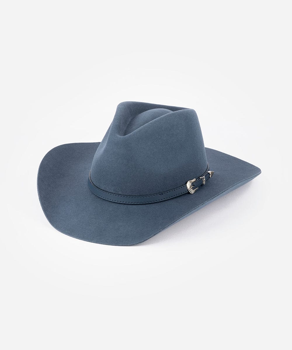 Blue cowboy hat with a band on a white background #color_vintage blue