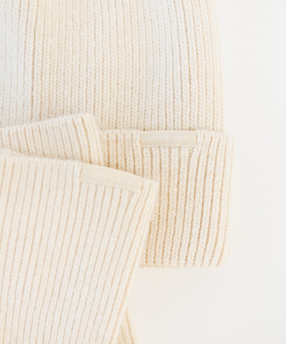 Gigi Pip winter accessories for women - Nina Knit Beanie + Mitten Set - a beanie + mitten luxury matching set featuring a Gigi Pip branded label [cream]
