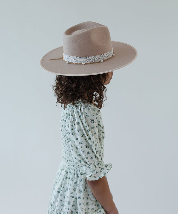 Gigi Pip felt hats for kids - Ivy Kids Wide Brim Fedora Bundle -  100% australian wool wide brim fedora with a tall crown featuring a customized sweatband + exclusive printed lining with a satin finish in collaboration with Ivy City Co, and a tonal satin brim [pale nude]