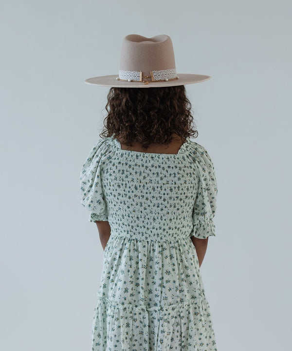 Gigi Pip felt hats for kids - Ivy Kids Wide Brim Fedora Bundle -  100% australian wool wide brim fedora with a tall crown featuring a customized sweatband + exclusive printed lining with a satin finish in collaboration with Ivy City Co, and a tonal satin brim [pale nude]