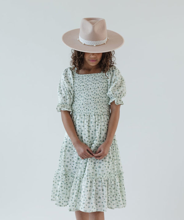 Gigi Pip felt hats for kids - Ivy Kids Wide Brim Fedora Bundle -  100% australian wool wide brim fedora with a tall crown featuring a customized sweatband + exclusive printed lining with a satin finish in collaboration with Ivy City Co, and a tonal satin brim [pale nude]