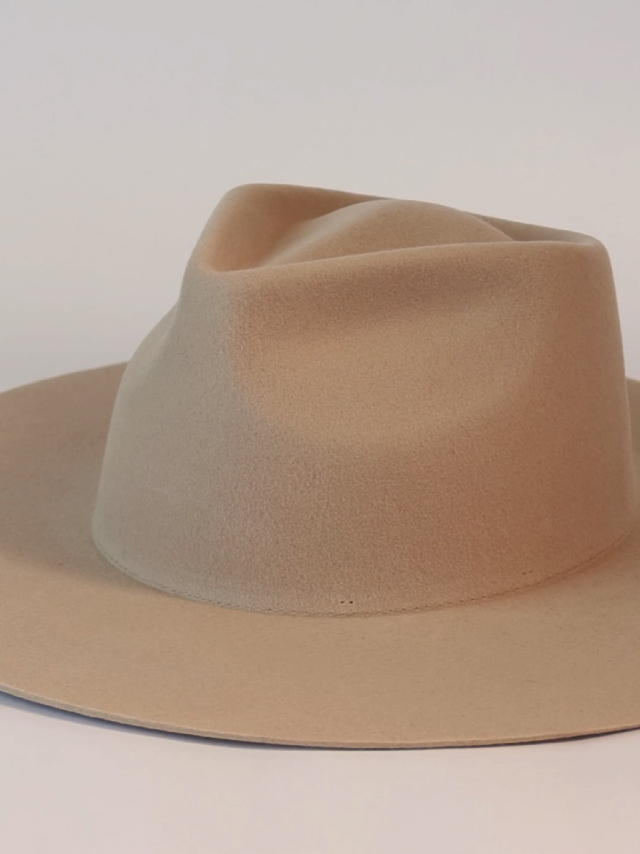 A cowboy hat being designed with bands, burned cactus, pin, and a feather #color_tan