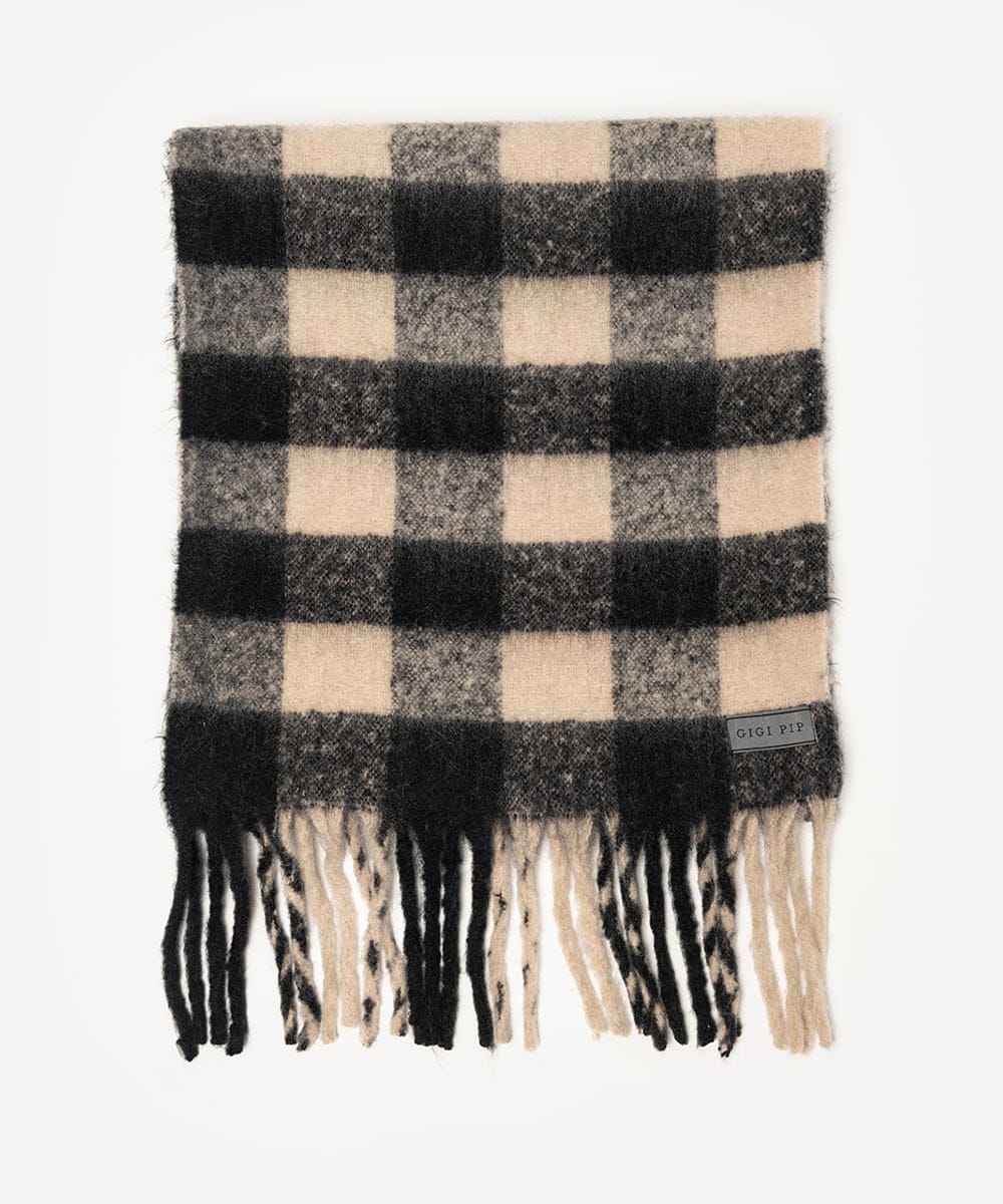 Plaid scarf with black and beige colors on a white background #color_Black - Cream Buffalo Check