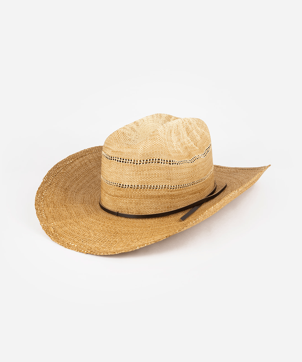 Washed tan colored straw cowboy hat on a white background #color_washed tan