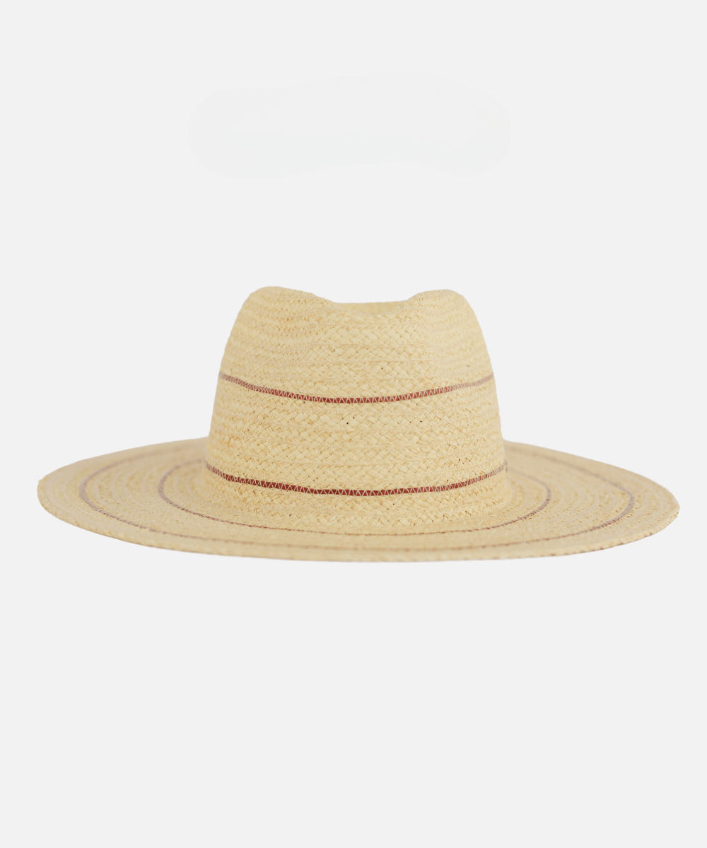 A natural colored straw fedora hat with stripes on a white background #color_natural with stripes