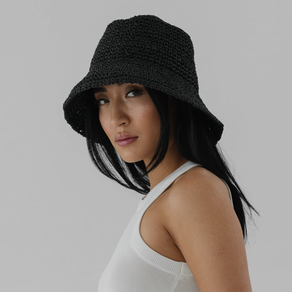  Gigi Pip bucket hats for women - Sal Crochet Bucket Hat - packable crochet bucket hat [black]