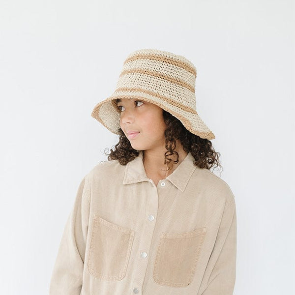 Straw Hats Kids Sal Crochet Bucket Hat Natural Striped