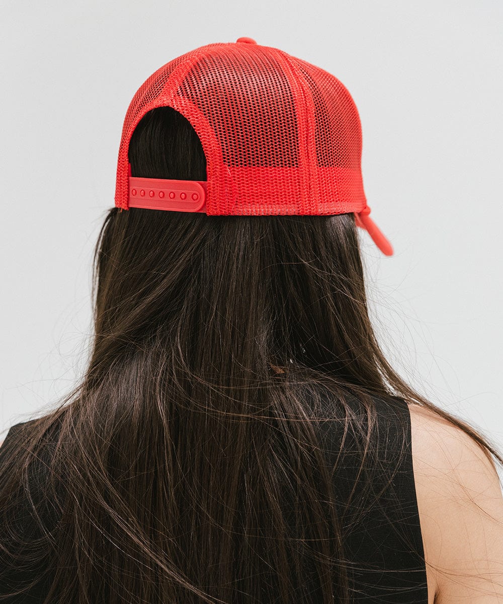 Gigi Pip trucker hats for women - Vintage Goods Foam Trucker Hat - 100% polyester foam + mesh trucker hat with a curved brim featuring the words "vintage goods" in a contrasting color as a design across the front panel [cream-vintage red]