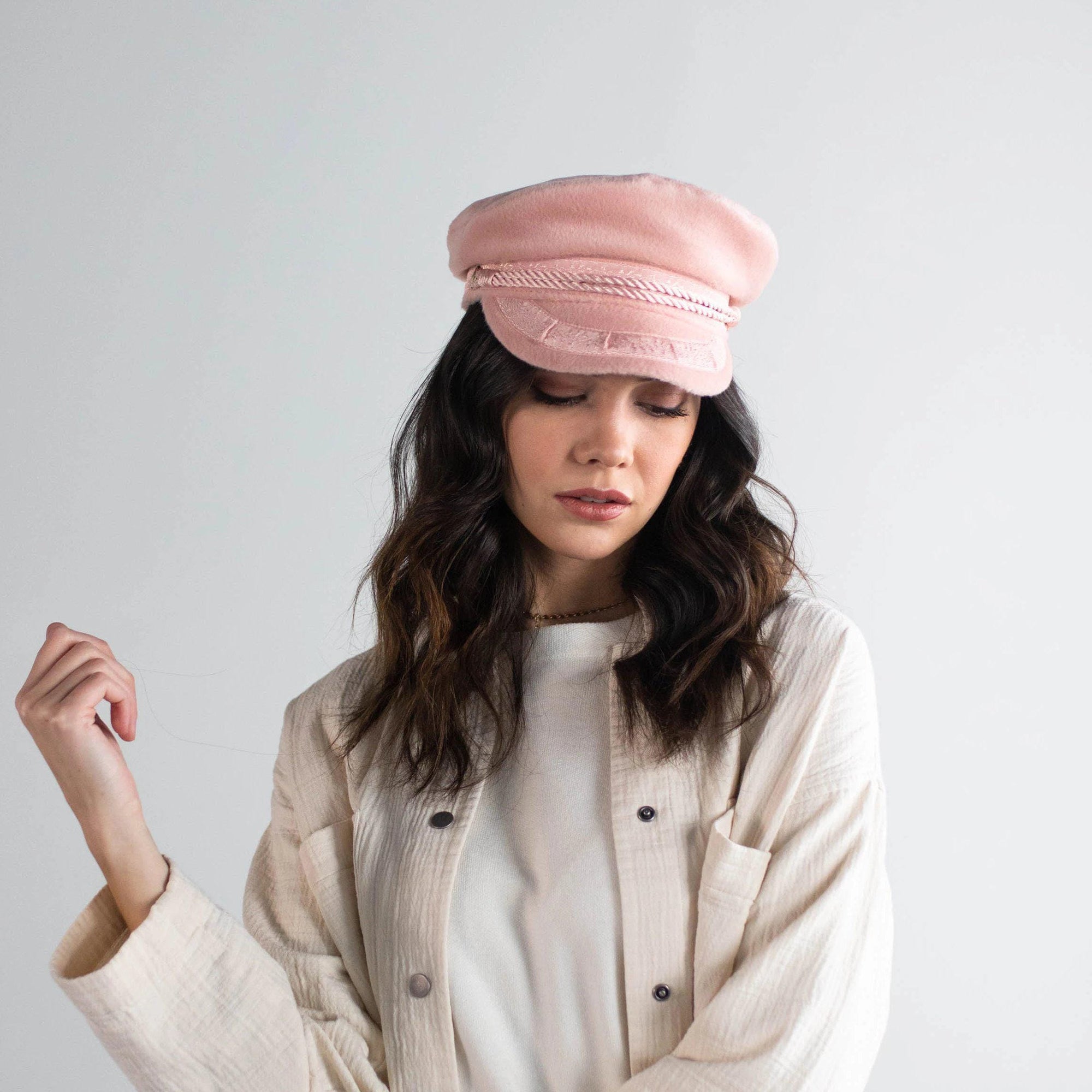 Gigi Pip caps for women - Lieutenant Cap - vintage inspired cap with an adjustable inner band, featuring a braided rope trim, a detailed grosgrain and brass button with the Gigi Pip logo [navy with gold]
