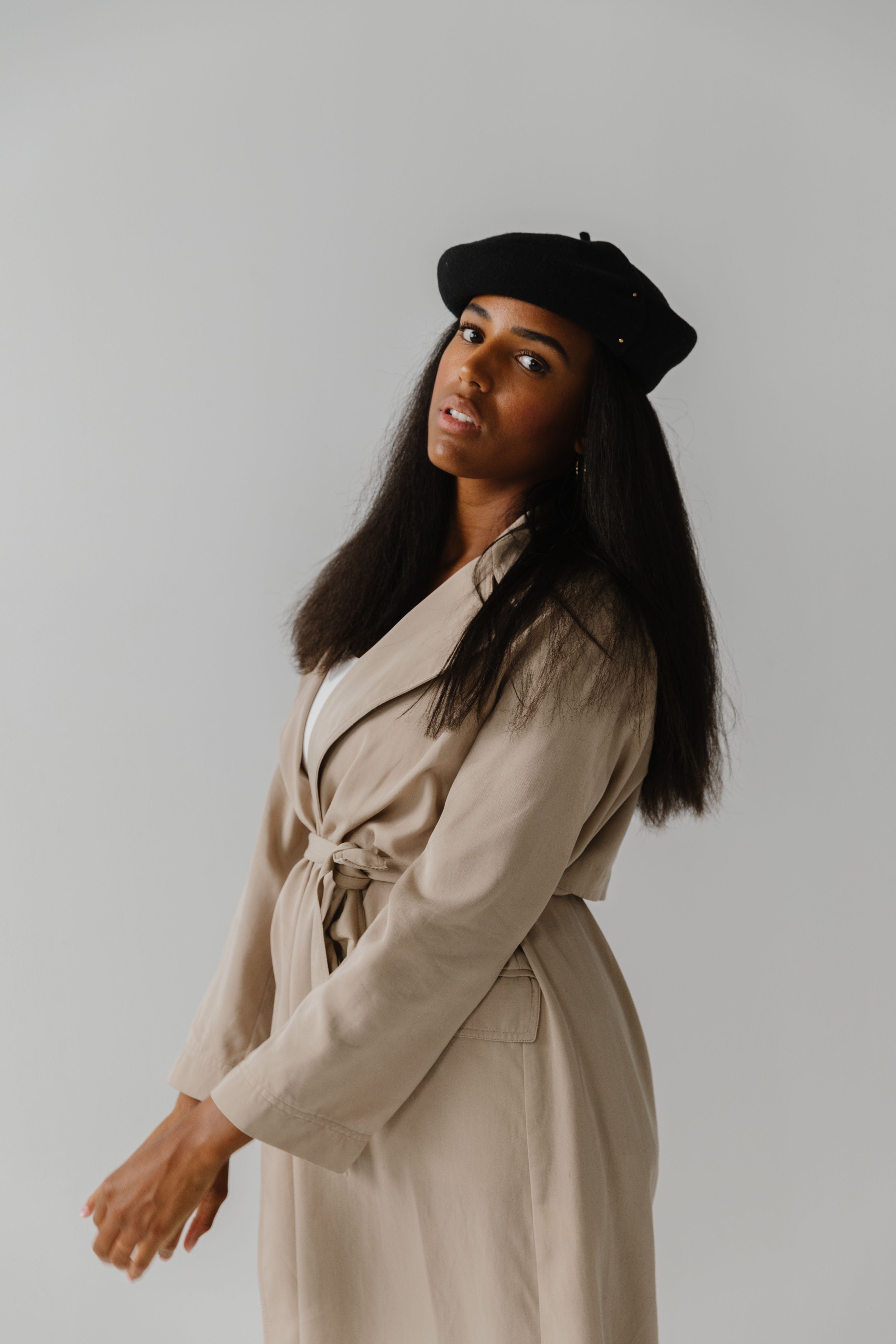  Gigi Pip caps for women - Lola Beret - 100% Australian wool classic beret featuring two metal detail embellishments on the soft fold and an adjustable inner lining [black]
