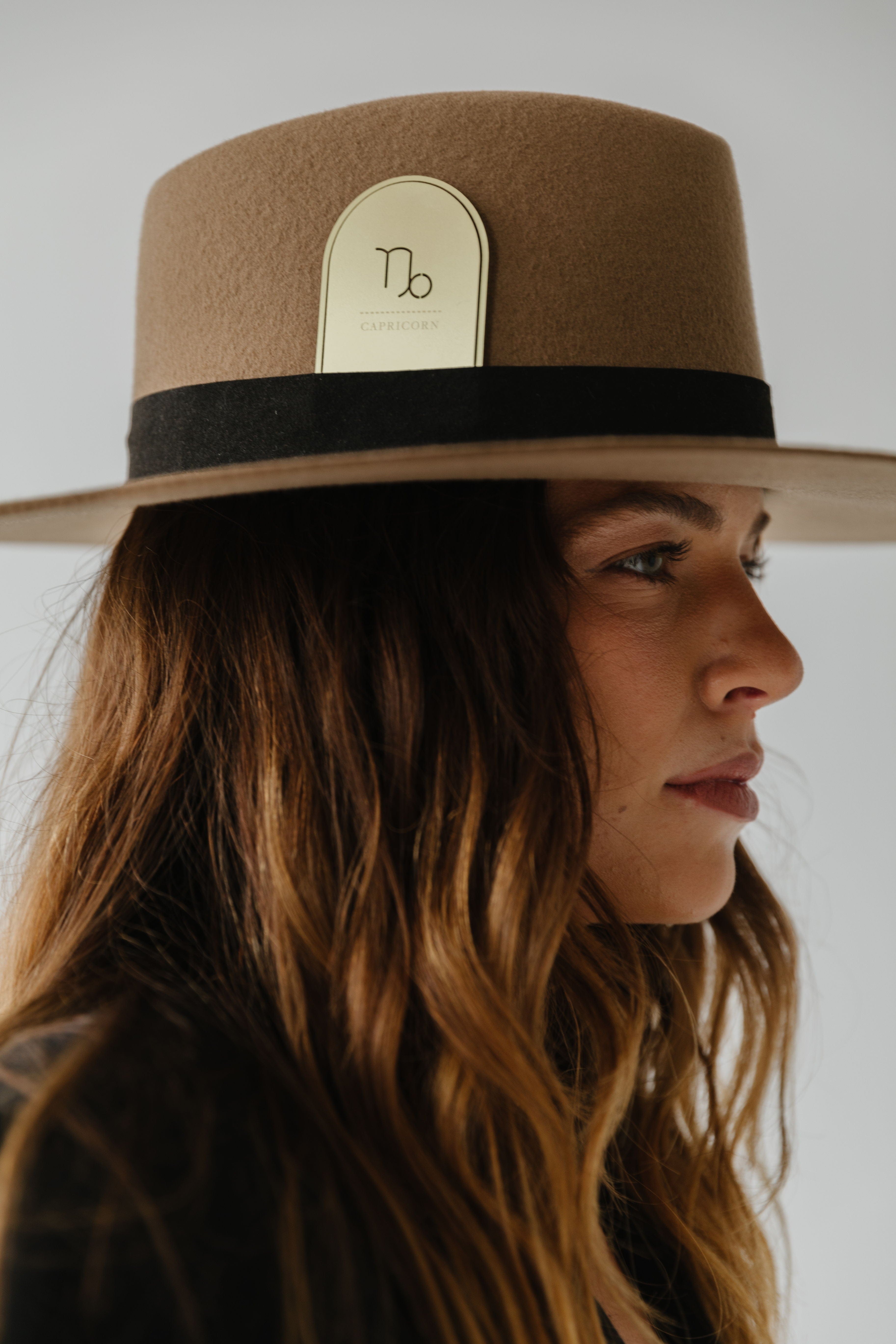 Gigi Pip hat bands + trims for women's hats - Zodiac Band Cards - laser etched metal card that fits into your hat band, tucked closely to the crown of your hat with a zodiac symbol etched into the metal [gold]