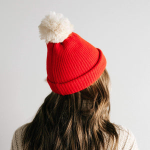 GIGI PIP Hats for Women- Dylan Beanie - Red with Cream Pom-Beanie