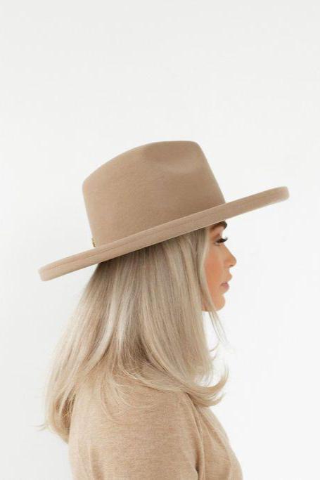 Blemished Felt The Cara Loren Pencil Brim Hat - Tan- BLEMISHED [tan]