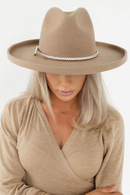 Blemished Felt The Cara Loren Pencil Brim Hat - Tan- BLEMISHED [tan]