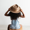 Gigi Pip felt hats for kids - Monroe Kids Rancher - fedora teardrop crown with stiff, upturned brim adorned with a tonal grosgrain band on the crown and brim [brown]