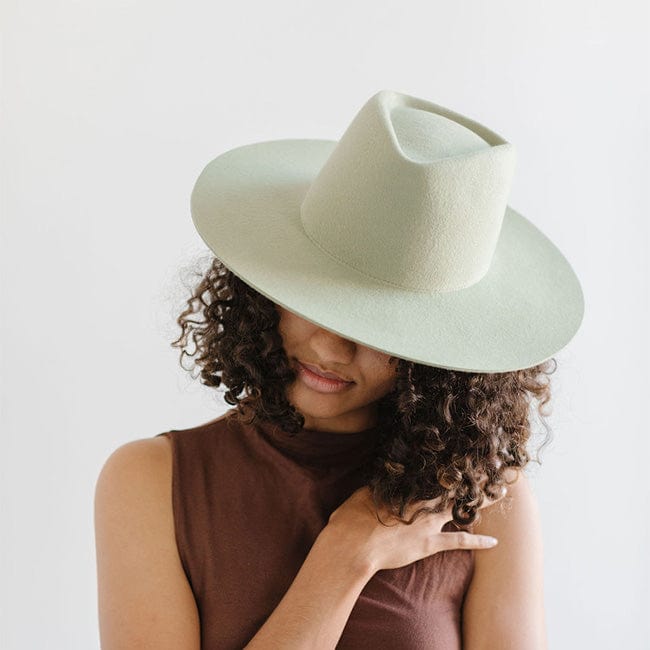 Gigi Pip felt hats for women - Dakota Triangle Crown - stiff, flat wide brim [light green]