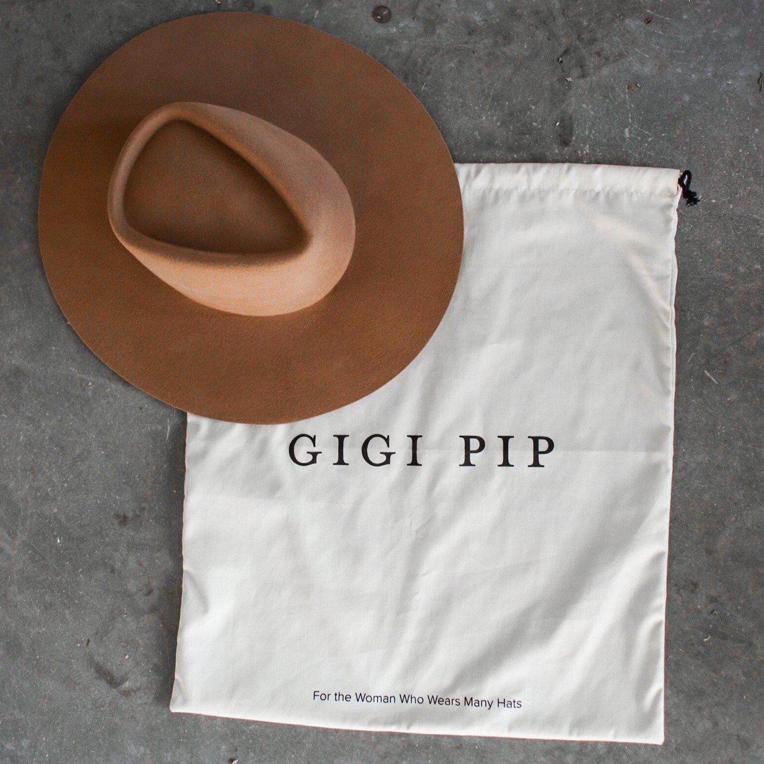 Gigi Pip hat care products - Hat Keepsake Bag - cotton drawstring duster bag for hat storage, featuring the Gigi Pip brand [white]