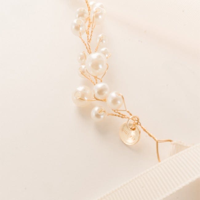 Gigi Pip hat bands + trims for women's hats - Poppy Band -  gold band with pearls + our signature gold Gigi Pip/xx pendant with an ivory grosgrain ribbon to secure the band around your crown [gold]