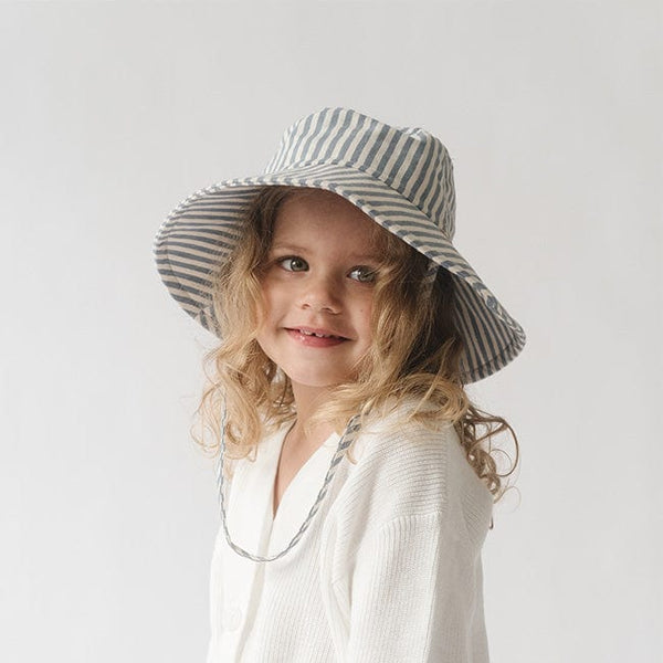 Gigi Pip bucket hats for kids - Rhode Kids Bucket Hat - 100% cotton adjustable bucket hat for kids featuring a removable chin strap [striped-blue]