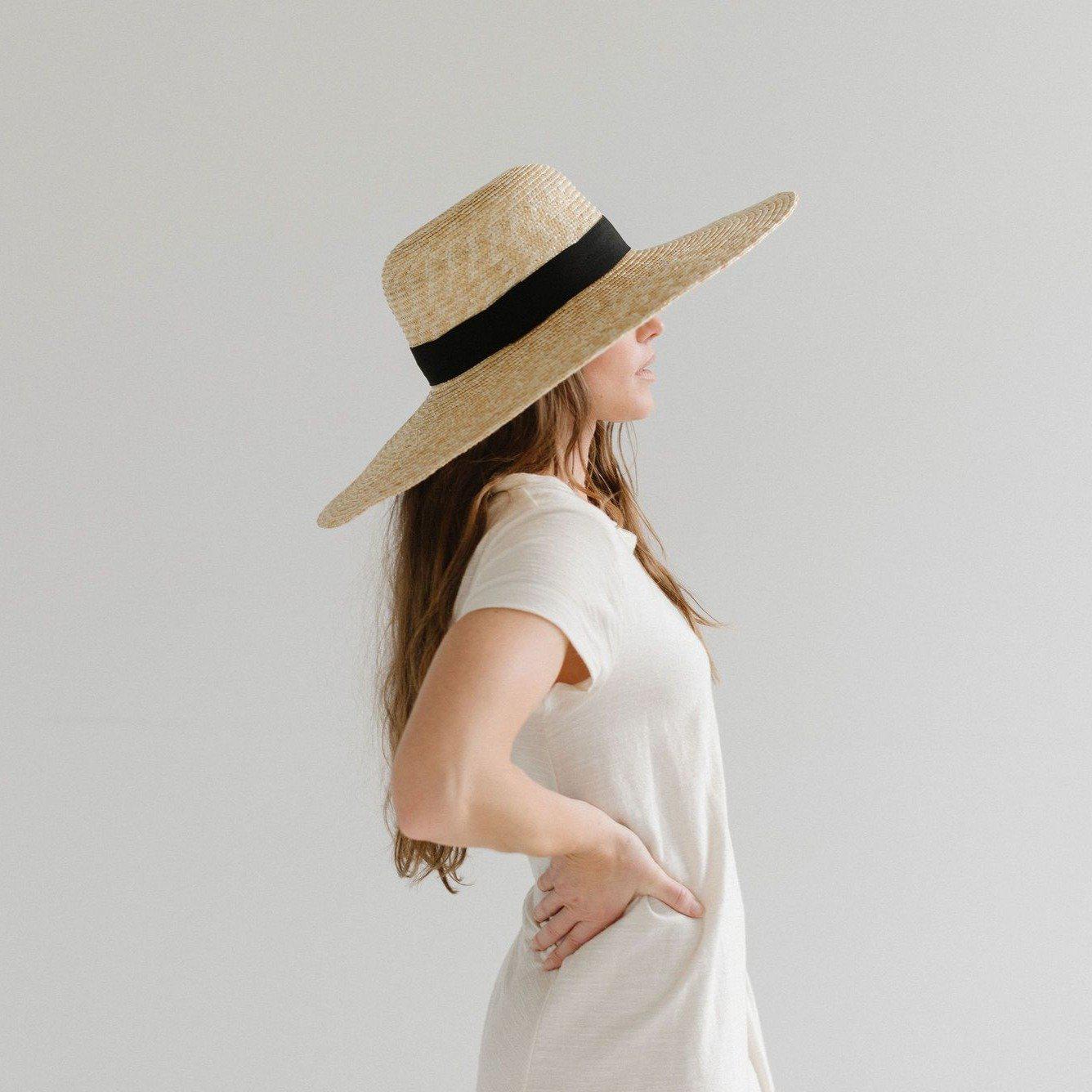 Gigi Pip straw hats for women - Gwen Wide Brim Straw Hat - wheat straw with black grosgrain band [natural]