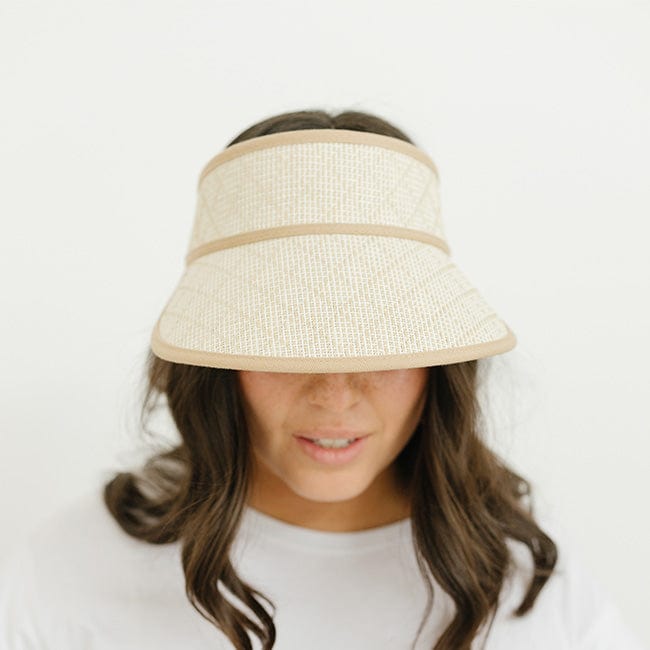 Gigi Pip straw hats for women - Eliza Visor - two-toned paper straw visor tightly woven in a diamond pattern, with canvas trim [natural/cream]