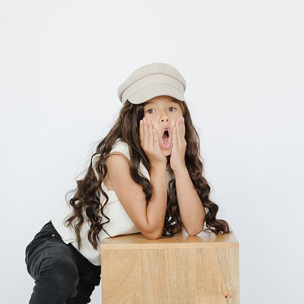 Gigi Pip caps for kids - Linen Newsboy Cap Kids - 100% linen shell classic newsboy cap with a polyester + quilted liner, featuring the Gigi Pip adjustable inner band [linen]